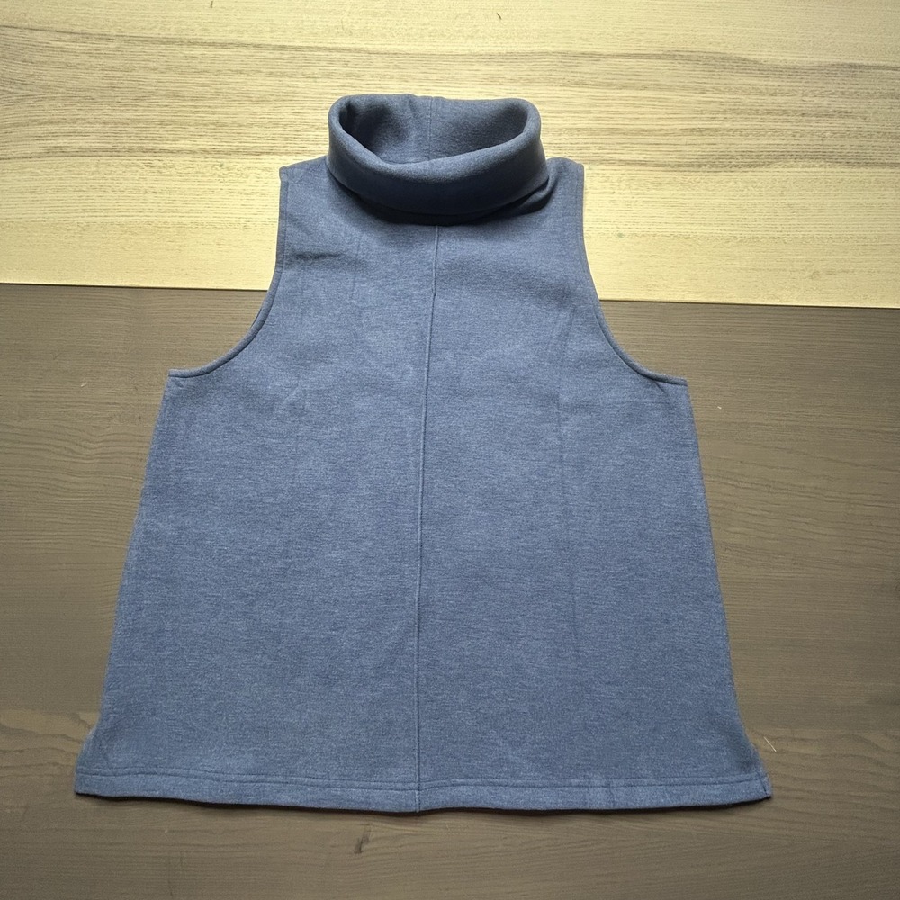 OGL Top Women Medium Eco-Mousse Thermal Mock Neck Tank Heather Rock Blue Wool